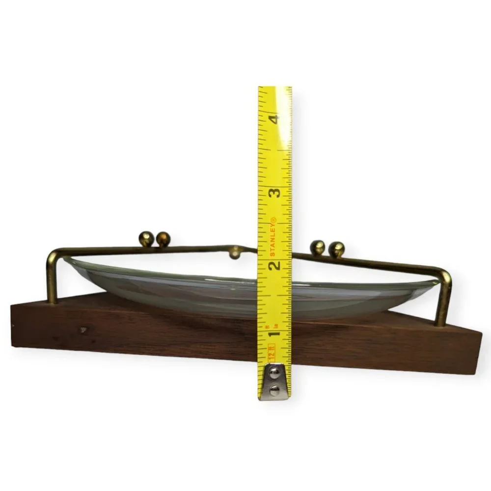Vintage MCM Glass, Wood & Metal Ash Tray